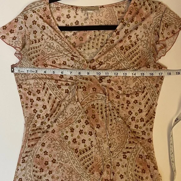 Mine Patterned y2k V-Neck Blouse - Pink and Brown - Picture 6 of 7